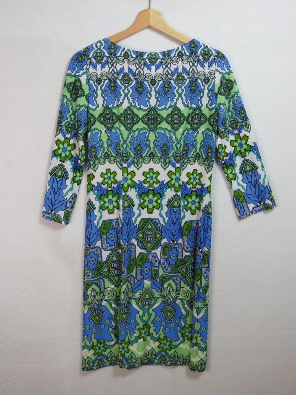 London Times Blue Green Geometric Floral Sheath Dress Women's US 4 - Picture 3 of 7